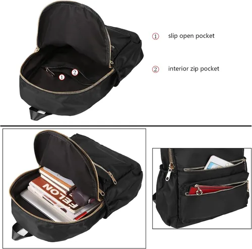 Miniatura 4 de Uromee Mochila para mujer, bolsa de hombro impermeable de nailon para viaje, 269 negro, Mochilas Daypack