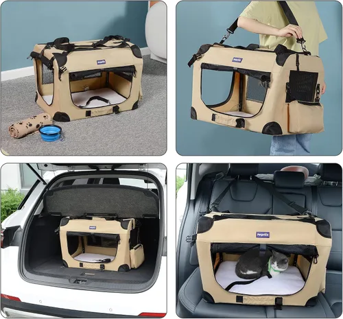 Miniatura 5 de Jaula portátil plegable para perros Petprsco, jaula de viaje para perros 24x17x17 con manta suave y cálida y cuenco plegable para gatos grandes