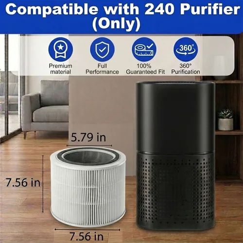 Miniatura 2 de Filtro de repuesto 240 compatible con purificador de aire 240, 3 en 1, True Hepa 14 graduado con carbón activado que captura el 99.99% del humo