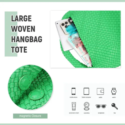 Miniatura 3 de Ynport Bolso de mano tejido para mujer, grande, de verano, para la playa, estilo hobo, a la moda, hecho a mano, con asa superior, con bolso de mano