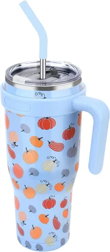 Zenbo Vaso térmico de 50 onzas con asa y tapa con popote, vasos aislados de acero inoxidable, mantiene las bebidas frías hasta 34 horas, cabe en el