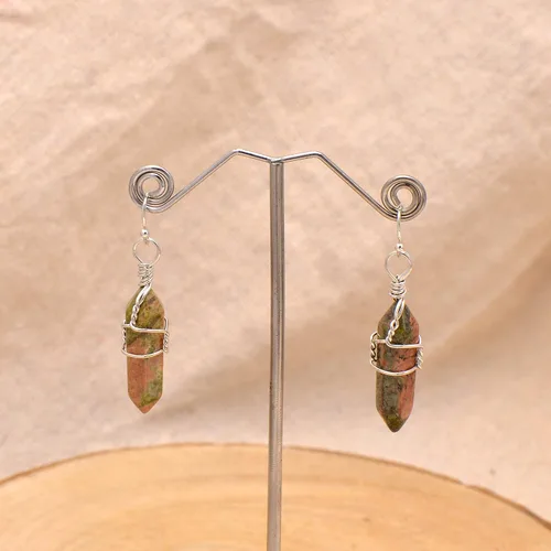 Miniatura 53 de Pendientes de cristal de punta envuelta en alambre de piedra pulida para mujer Reiki Energy Healing