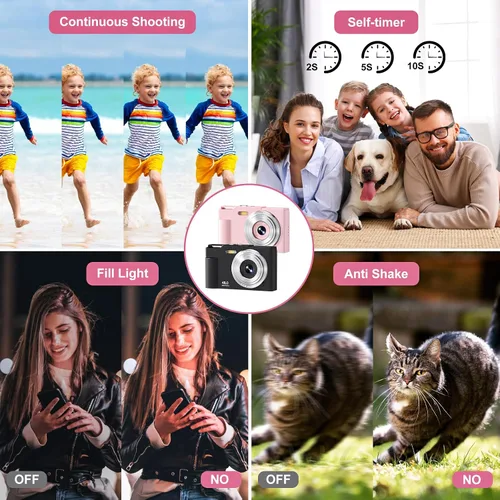 Miniatura 4 de Cámara Digital para Niños, FHD 1080P Apuntar y Disparar Cámara para Niños con Zoom Digital de 16X, Anti-Vibración, Flash, Tarjeta de 32GB, Cámara