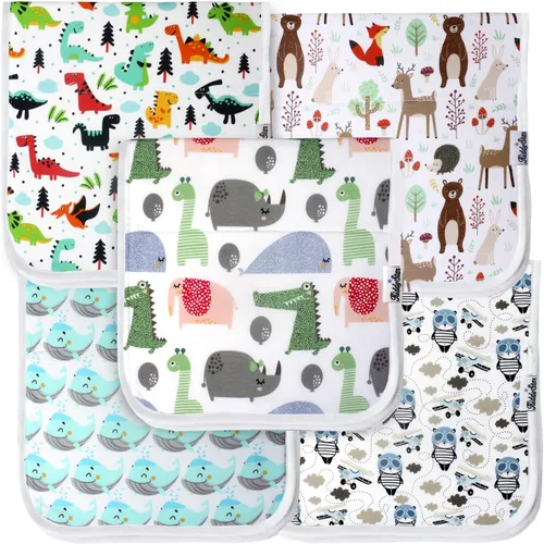 Miniatura 23 de KiddyStar Paquete de 5 paños de algodón orgánico para eructos, grandes, ultrasuaves de 3 capas para eructos, hombros y manos, altamente absorbentes