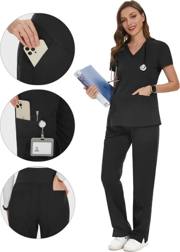 Miniatura 3 de POSHGLAM Pantalones médicos de maternidad para mujer, pantalones de trabajo, estilo casual, pantalones de embarazo, S-XXL