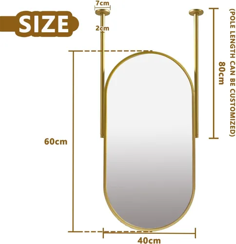 Miniatura 2 de Espejo de baño dorado para colgar en el techo, espejo ovalado grande para tocador, marco de metal, espejo decorativo de pared con doble pluma