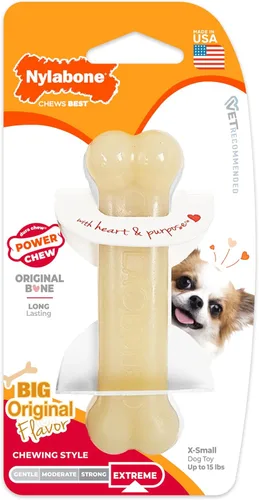 Miniatura 15 de Nylabone Original Bone Power - Paquete de valor de juguetes masticables para perros, juguetes duraderos para perros masticadores agresivos, sabor