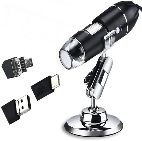 Microscopio digital 3 en 1 cámara de interfaz USB 1600X con soporte flexible compatible con Android, Mac, sistema Windows, Q-NB01D