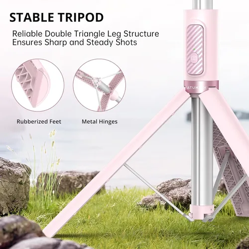 Miniatura 2 de ATUMTEK Trípode selfie stick de 55", trípode extensible todo en uno de aluminio para teléfono con control remoto Bluetooth recargable para iPhone