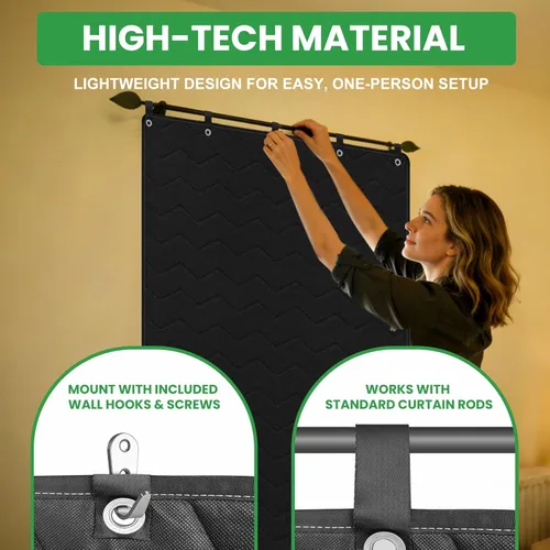 Miniatura 4 de Cortina insonorizada de 48 x 78 pulgadas, manta acústica ligera de grado automotriz con ojales, bucles para colgar y ganchos de pared, bloqueo