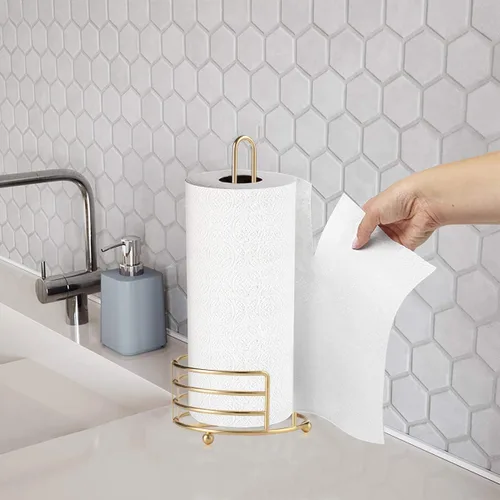 Miniatura 5 de Buruis Soporte de toallas de papel para encimera, dispensador de toallas de papel de metal con asa en forma de U y base estable, dorado