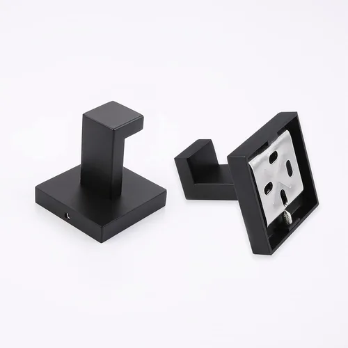 Miniatura 4 de Paquete de 2 ganchos para toallas de baño color negro mate, acero inoxidable, cuadrado, para toalla, abrigo, montaje en pared, inodoro, cocina