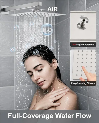 Miniatura 3 de Aolemi - Sistema de ducha con cabezal de lluvia y grifo de mano montado en la pared, juego completo de accesorios de ducha de alta presión