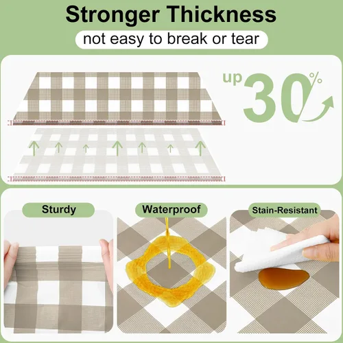 Miniatura 3 de Smiry Paquete de 3 Manteles Desechables de Cuadros Gingham Color Caqui - 54" x 72" Mantel de Plástico de Servicio Pesado, Cubiertas de Mesa