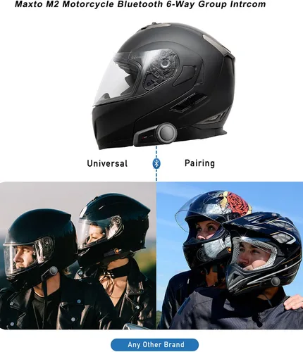 Miniatura 5 de Auriculares Bluetooth para motocicleta, MaxTo M2, casco de motocicleta Bluetooth5.0, 6 vías 3280 pies, sistema de comunicación de intercomunicación