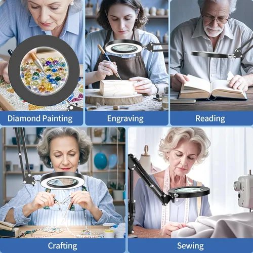 Miniatura 6 de HITTI Lupa de Aumento 10X con Luz y Soporte, Atenuación Continua 3 Modos de Color Lupa LED Iluminada, Lámpara de Escritorio Manos Libres