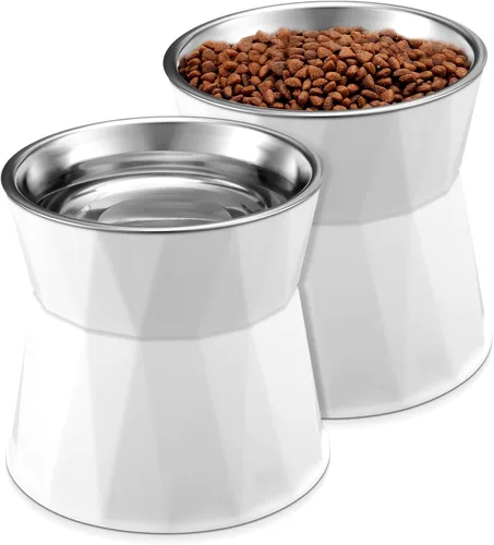 Lallisa 2 cuencos elevados para gatos, comedero elevado ajustable para gatos, antideslizante y agua para alimentos con soporte, cuencos de acero