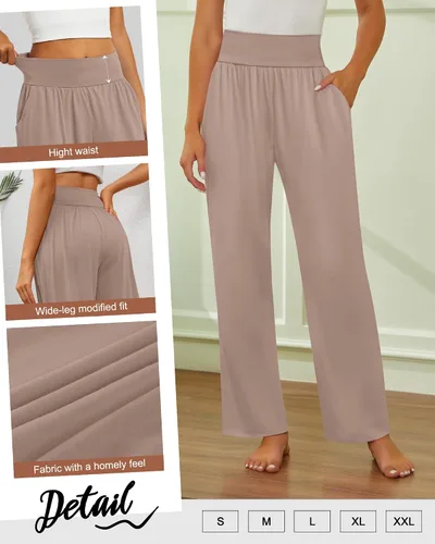 Miniatura 48 de Neer - Conjunto de 3 pantalones de yoga de pierna ancha para mujer - Pantalones deportivos cómodos, holgados, de cintura alta y casuales