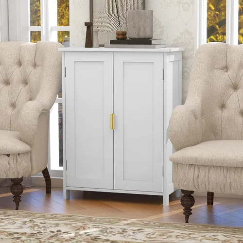 Miniatura 8 de TaoHFE Gabinete de almacenamiento de baño gris, gabinetes de baño independientes con 2 puertas, armario de toallas para baños, gabinetes de baño