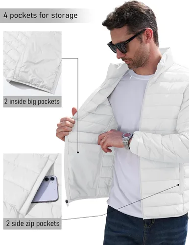 Miniatura 5 de MAGCOMSEN Chaqueta acolchada para hombre, abrigo de invierno ligero y cálido, repelente al agua, chaqueta aislante a prueba de viento