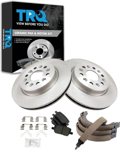 Miniatura 16 de TRQ Kit de pastillas de freno y rotor Posi trasero premium con zapatas de estacionamiento para camión GM SUV