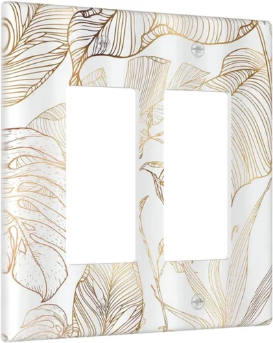 Miniatura 88 de Placa de pared decorativa con hojas de palmera tropicales de oro blanco, hoja de plátano, doble interruptor de luz de palanca decorativa, placa