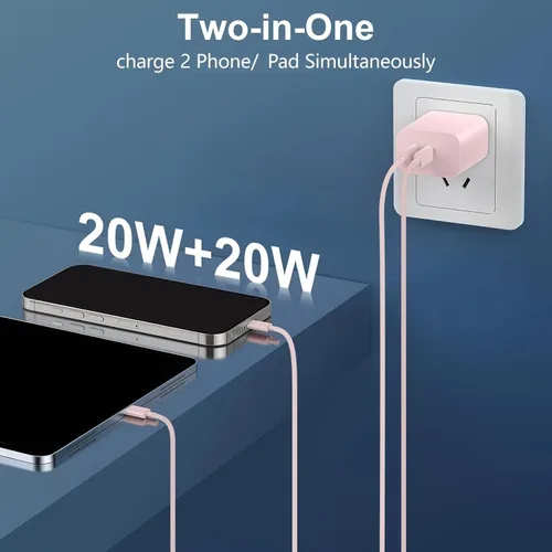 Miniatura 3 de Cargador de carga rápida para iPhone 17, cargador de pared USB C de doble puerto de 40 W, bloque de carga rápida con cable de carga USB C a C de 6