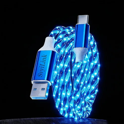 Miniatura 21 de Cable USB PD cargador rápido iluminado (USB 4 en 1 azul), soporta transferencia de datos, se puede utilizar como luz nocturna, longitud del cable