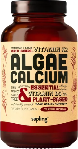 Suplemento de calcio Sapling - Alimento integral con vitamina K2 y D3, magnesio, zinc, boro, complejo mineral. Obtenido de manera sostenible de