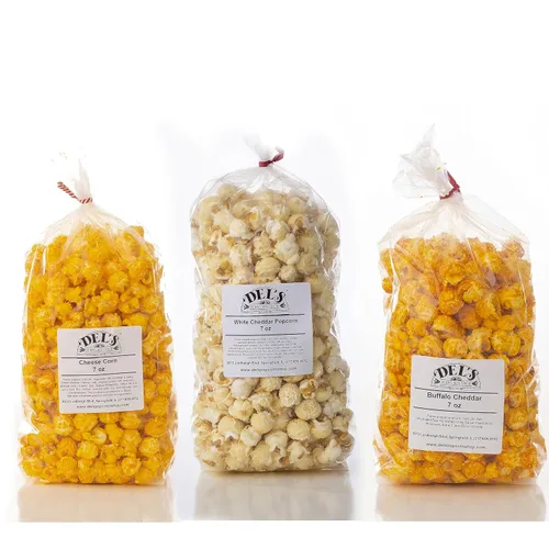 Miniatura 10 de Del's - Paquete variado de palomitas de maíz (paquete de tres) - Set de regalo de palomitas gourmet (queso/tetera/caramelo)