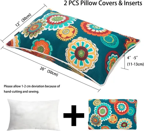 Miniatura 3 de Magpie Fabrics Paquete de 2 almohadas rectangulares lumbares impermeables para exteriores con inserto de 12 x 20 pulgadas, cojín decorativo