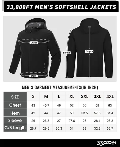 Miniatura 6 de 33,000ft Chaqueta Softshell con capucha para hombre, impermeable, ligera, aislada, cortavientos, con forro polar