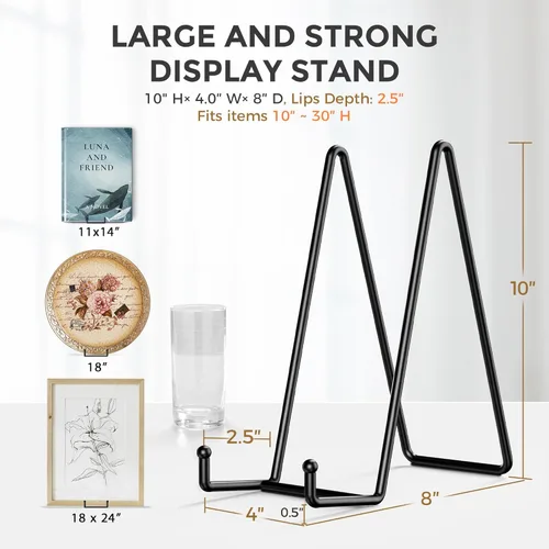 Miniatura 2 de TR-LIFE Paquete de 4 Soportes para Platos Grandes de 10 Pulgadas para Exhibición - Soporte para Platos de Metal + Soporte para Fotos + Caballetes