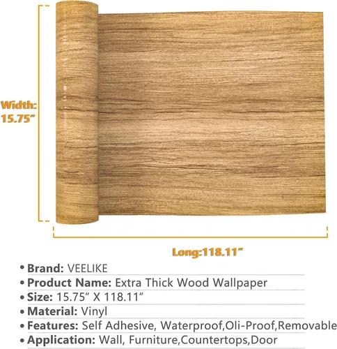 Miniatura 2 de VEELIKE Papel de contacto de madera marrón natural de 15.7 x 118 pulgadas, encimeras de despegar y pegar, papel tapiz de madera impermeable