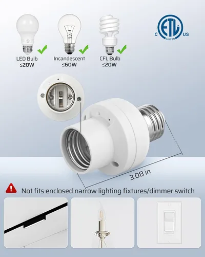 Miniatura 5 de DEWENWILS Enchufe de bombilla de control remoto, kit de interruptor de enchufe de bombillas inalámbricas con controlador, base E26/E27 para lámpara