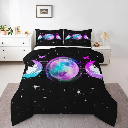 Miniatura 13 de Erosebridal Edredón de árbol de la vida, ropa de cama bohemia con diseño de mariposa y mariposa, edredón de fase lunar hippie, edredón acolchado