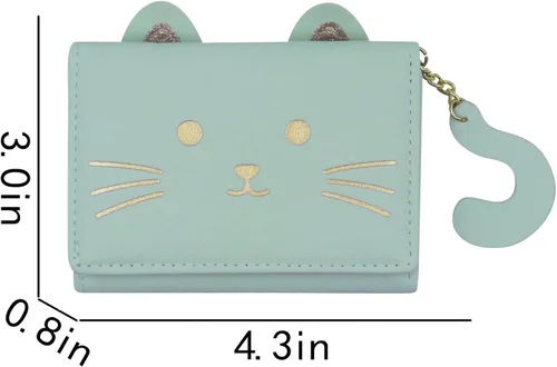 Miniatura 3 de Eilova Orityle Bonita cartera de gato para niñas y adolescentes, niños y mujeres, delgada de tres pliegues, tarjetero organizador con colgante