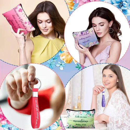 Miniatura 5 de Hillban - 32 bolsas de lona de maquillaje cosmético de lona a granel para mujeres, regalos inspiradores para profesores, bolsa de viaje, neceser