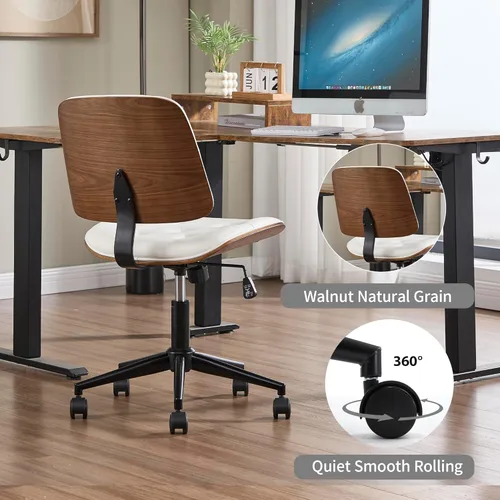 Miniatura 6 de VipDesk Silla pequeña de oficina en casa, silla de escritorio sin brazos con respaldo medio con giro de 360° y ruedas, silla de computadora moderna