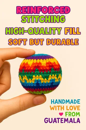Miniatura 10 de Funny Guy Mugs Juego de 3 bolas de ganchillo multicolor con patrón geométrico, bolsa de pie, juguetes para interiores y exteriores para niños