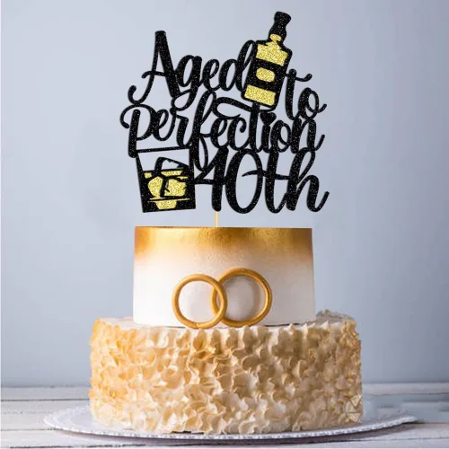 Miniatura 6 de Decoración para tartas de cumpleaños número 40 de edad a la perfección para aniversario/fiesta de boda, decoración de pastel de 40 años (40º)