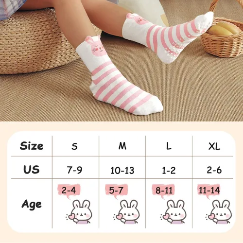 Miniatura 7 de Hellomamma Calcetines de algodón antideslizantes para niños pequeños, calcetines de tripulación de animales lindos con agarres, calcetines