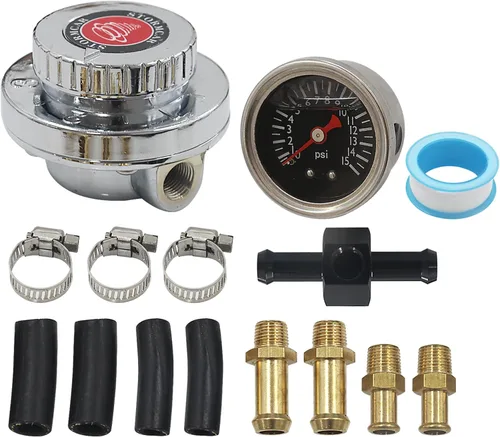 Regulador de Presión de Combustible Manual Ajustable de 1-5 PSI para Carburador Kit de Bomba de Combustible con Manómetro de Presión de 0-15 PSI y