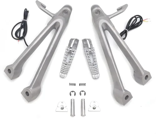 HongK - Soporte de clavijas de pie de pasajero trasero plateado con luz de señal LED compatible con Suzuki Gsxr600 Gsxr750 2006 2007 [P/N: