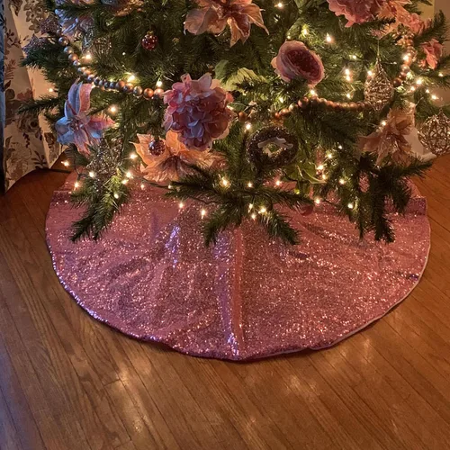 Miniatura 9 de yuboo Falda de árbol de Navidad rosa, 30 pulgadas, con lentejuelas pequeñas con purpurina rosa, adornos de árbol de San Valentín para lápiz, árbol