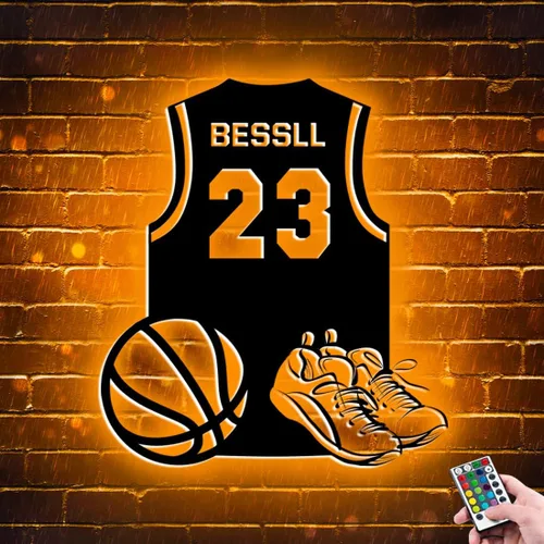 Miniatura 2 de Letrero de neón personalizado de baloncesto, luz nocturna LED de metal de baloncesto para arte de pared, 16 colores cambiantes de baloncesto