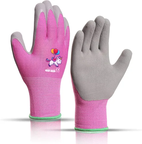 Miniatura 16 de KDK Guantes de jardinería para niños de 3 a 5 años, guantes de trabajo de patio para niños pequeños, jóvenes, niñas, niños, guantes de goma