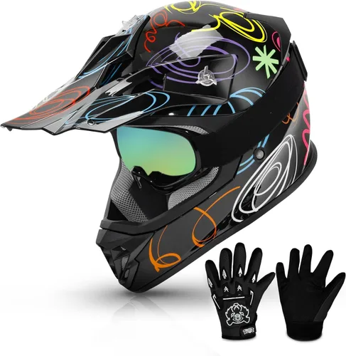 TCMT Casco de motocross para jóvenes, certificado por DOT, casco de motocross ATV de cara completa para niños con gafas, guantes y bolsa para casco