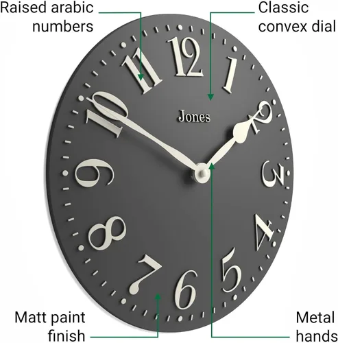 Miniatura 5 de JONES CLOCKS® Betty - Reloj de pared Reloj convexo clásico 12 pulgadas Gris ventisca Elegancia elegante perfecto para la cocina, sala