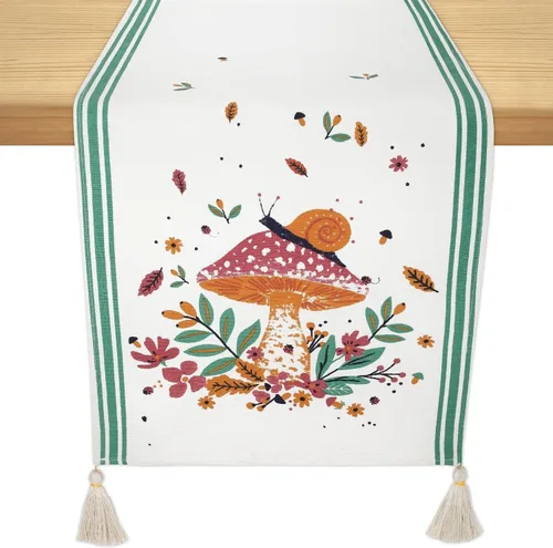 Miniatura 8 de Folkulture Camino de mesa Camino de mesa de otoño de 72 pulgadas de largo Camino de mesa 100% algodón para decoración de otoño o decoración